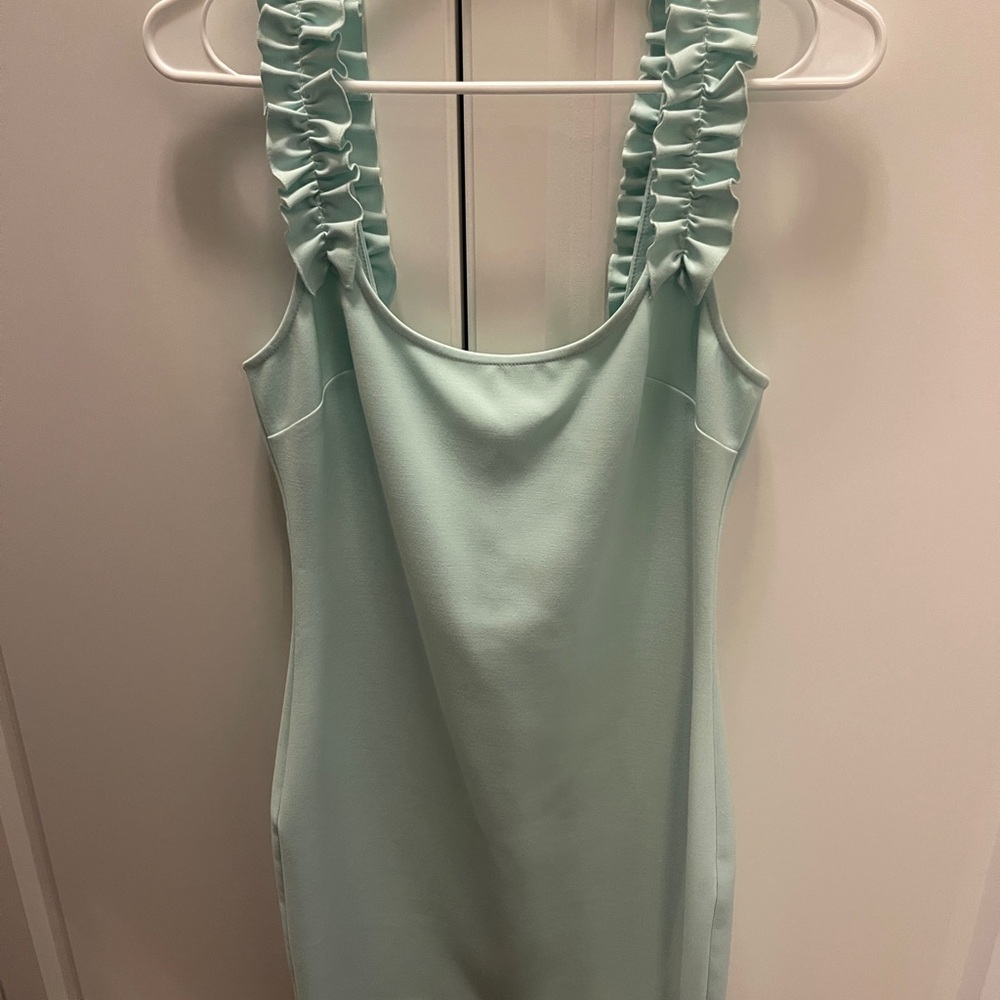 Likely Light Green Ruched Strap Dress